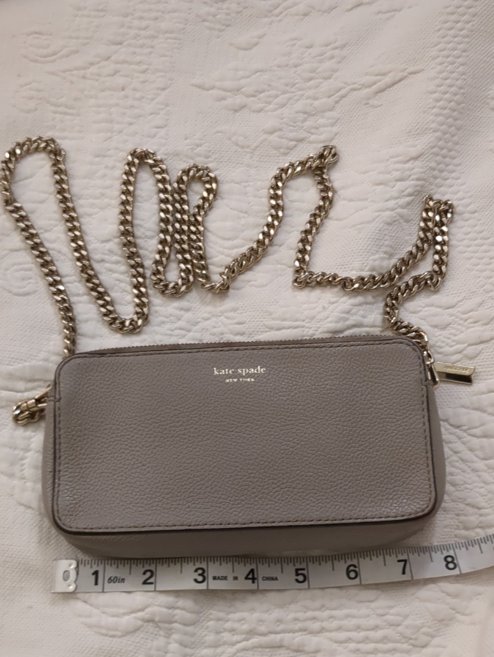 kate spade gray pebble leather mini crossbody with gold chain